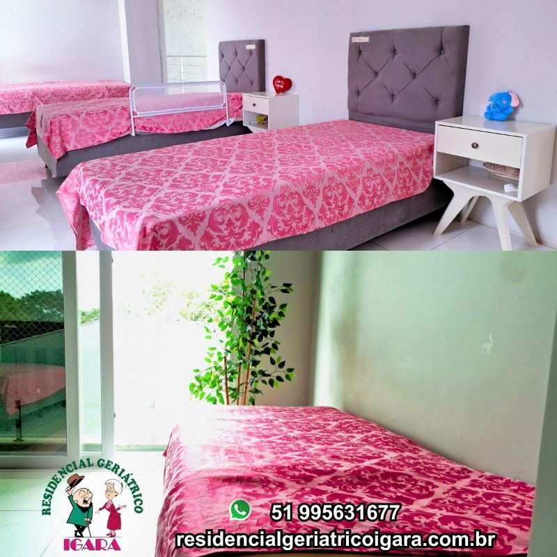 Quarto compartilhado feminino com decoração acolhedora no Residencial Geriátrico Igara em Canoas casa de repouso para idosos. fotos casa de repouso canoas